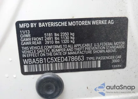 2014 BMW 535I from USA, damaged, VIN WBA5B1C5XED478663